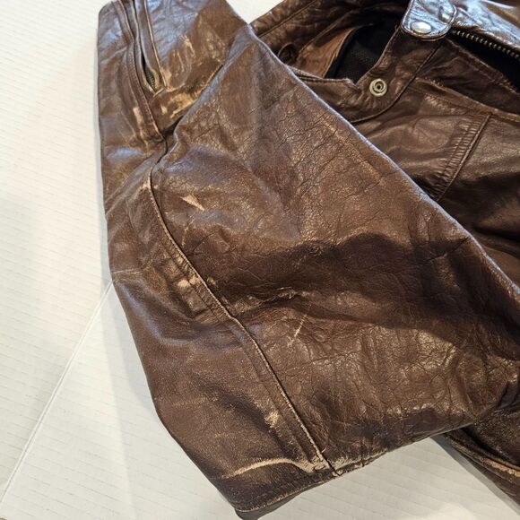 Distressed Leather Motorcycle Jacket Zippered Vents 20 In. Shoulder to Shoulder - Picture 11 of 15